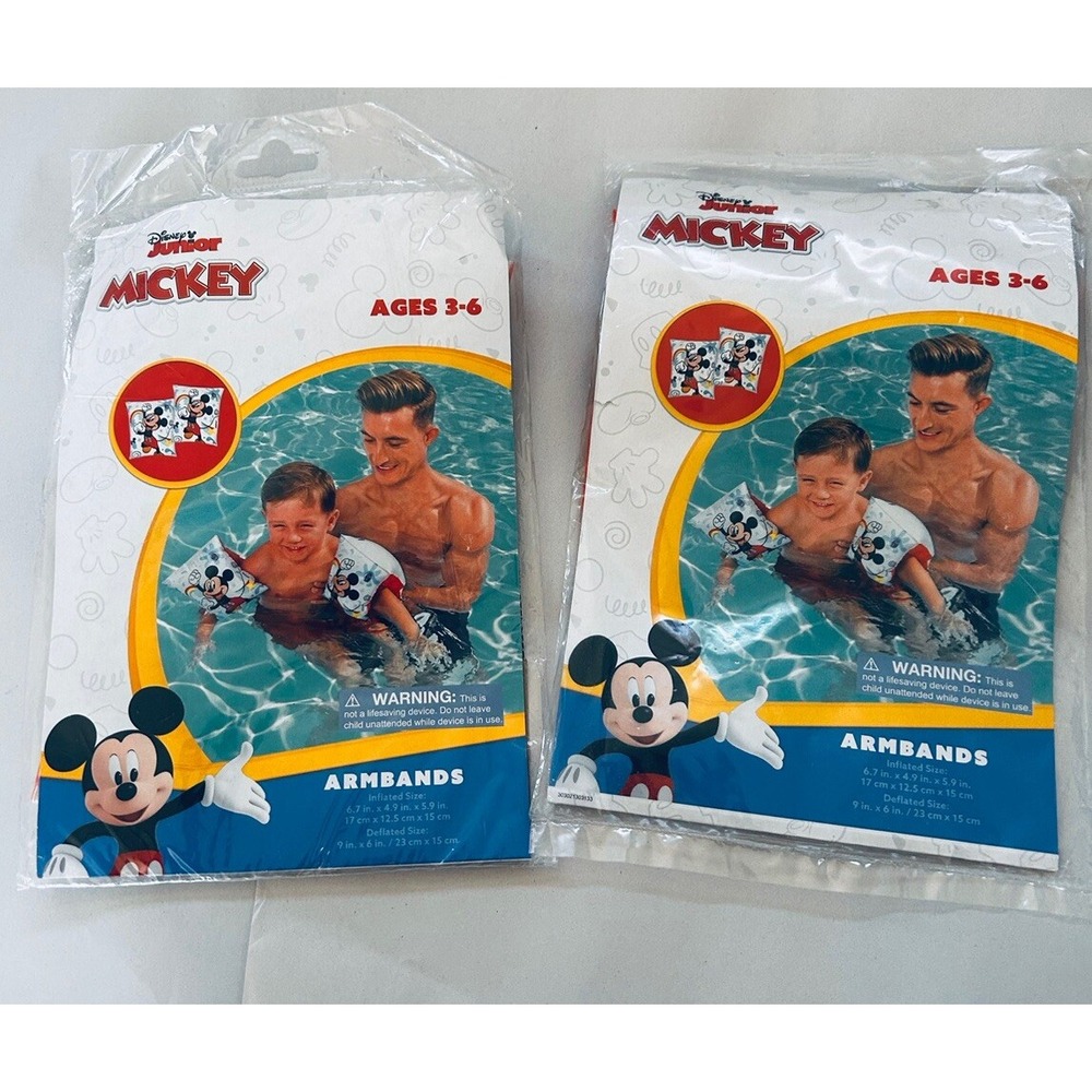 Disney Mickey Mouse Swimming Pool Inflatable Armbands Ages 3-6 Lot Of 2 BxRR